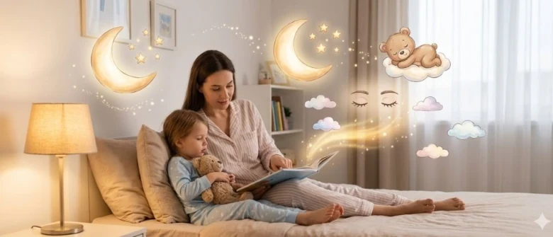 Mother reading bedtime story to child