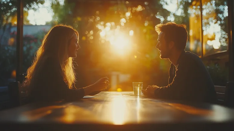 Couple talking at sunset